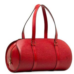 LOUIS VUITTON LV Logo Soufflot Hand Bag BARREL Epi Leather Red France~